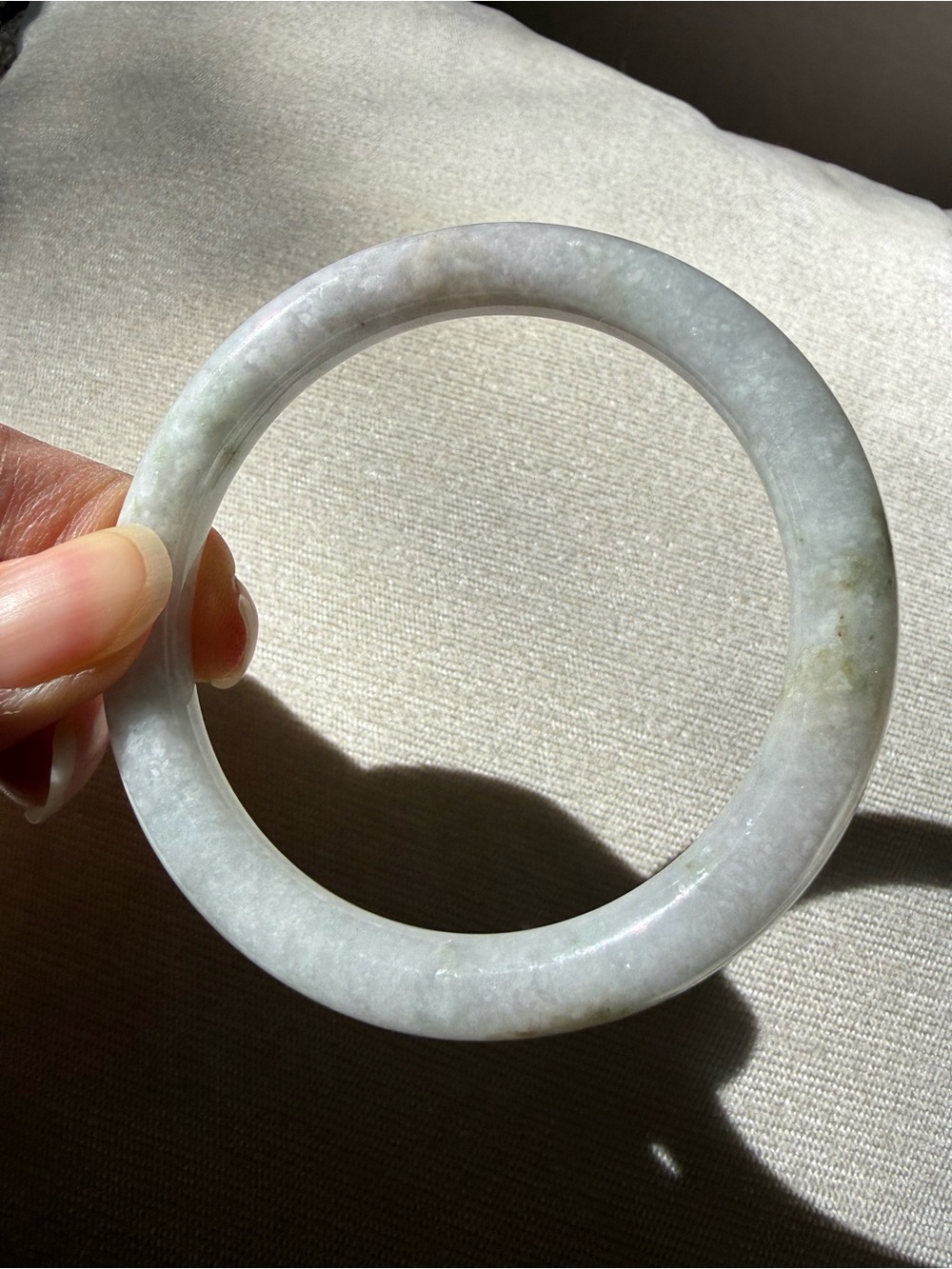 58.4 White Green Burmese Jadeite Jade - Natural Grade A Bangle Bracelet - Picture 9 of 14